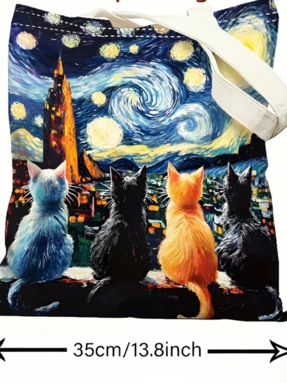 Starry Night Cats Canvas Tote Bag - Multicolor - Picture 3 of 4